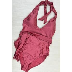 Anne Cole‎ One-Piece Swimsuit Women's Size 10 Tie Halter V Neck PINK